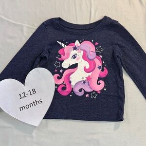 The Childen's Place - Unicorn Long Sleeve Tee - Navy and Pink